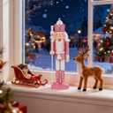 NOLITOY Nutcracker Christmas Decor, 12 Inches Traditional Pink Nutcracker Wooden Soldier Figures for Festival Party Outdoor Xmas