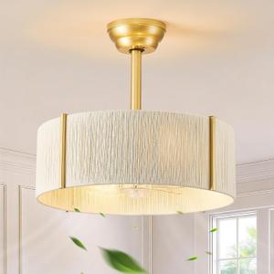 20'' Gold Boho Rattan Fandelier Ceiling Fan with Light and Remote Control, Medium