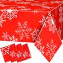 DYLIVeS 3 Pcs Red and Silver Snowflake Tablecloths, Christmas Frozen Snowflake Table Cover Disposable Plastic Winter Holiday Table Cloth for Christmas Birthday Party Decoration Supplies, 54 x 108 Inch