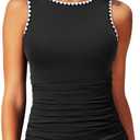 Daci Tankini Tops for Women High Neck Swim Top Tummy Control Bathing Suit Top Modest Swim Tank Top No Bottom, Size: L