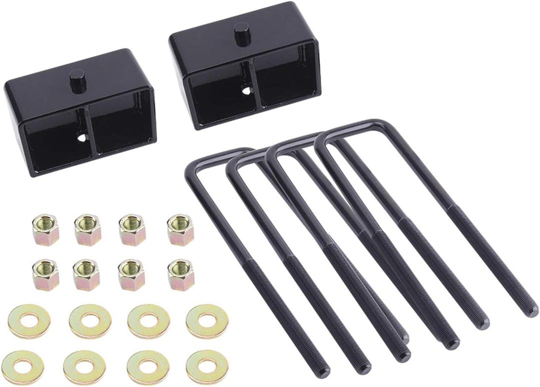LHE 3 Inch Rear Leveling Lift Kit Block with U Bolts for 2007-2021 Chevy Silverado 1500 GMC Sierra 1500, Black