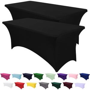 Spandex Table Cover 2 Pack 8FT Black Fitted Tablecloths,Washable Wrinkle Resistant Stretch Table Cloth Rectangle for Vendor Booth Display Items,Party Supplies for Adults,Wedding Decorations,Banquet