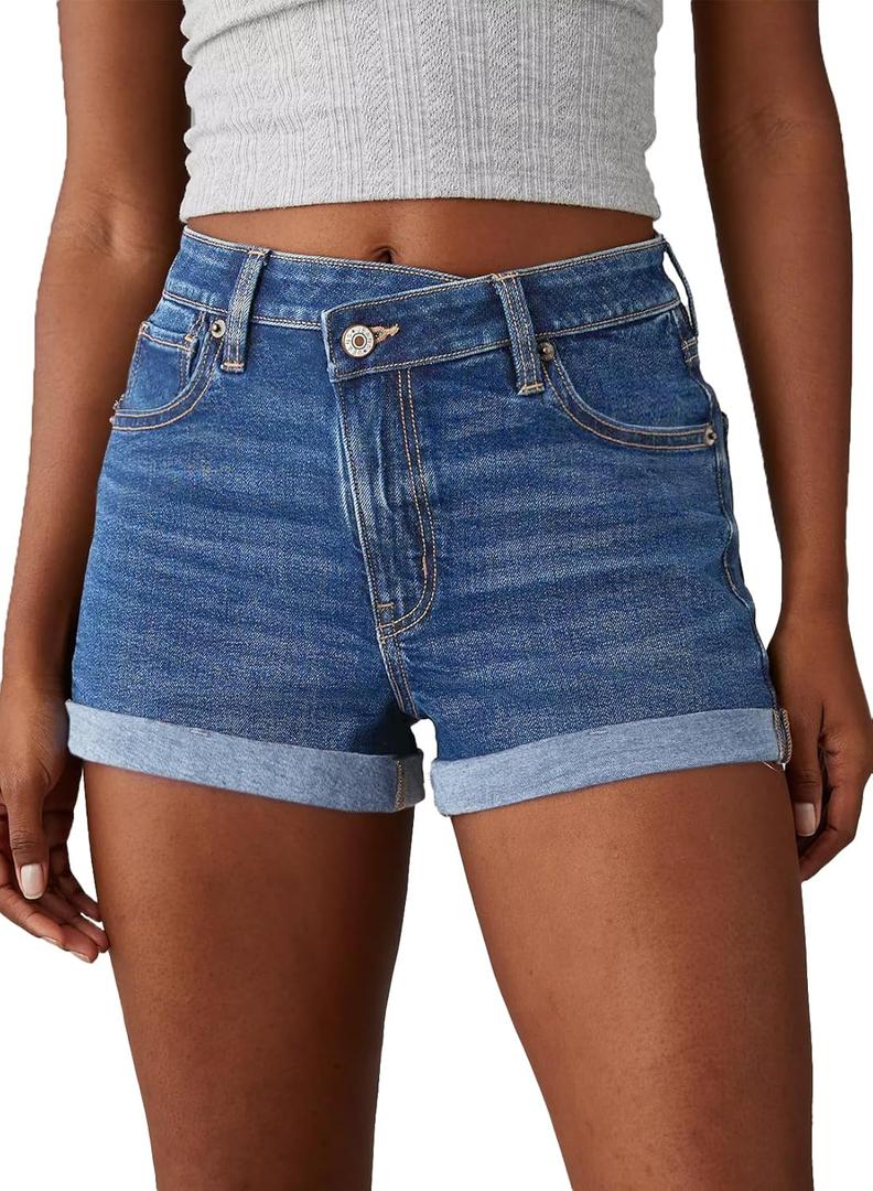 Sidefeel Women's Jean Shorts High Waisted Stretchy Casual Rolled Hem Zimbaplatinum Denim Shorts (10)