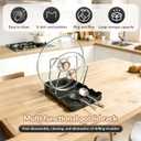 Kitchen Pot Lid Storage Rack, Pot-Lid Cutting Board Holder With Removable Drip Tray, Space-Saving Kitchen Pot Cover Organizer Stand for Countertop (1pc Black)