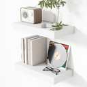 Heimlove 16 Inch Floating Shelves for Wall White Shelves Set of 2,Wall Mounted Rustic Wood 8 Inch Deep Floating Shelf with Invisible Brackets for Bedroom Kitchen Living Room