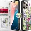 FUNMIKO for iPhone 16 Pro Case Wallet,Detachable Flip Folio Leather Cover,RFID Blocking 4 Card Holder,Magnetic Kickstand,Protective Phone Shell for Women Girls,Blooming Wildflowers
