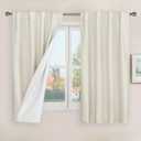 LAMIT Ivory 100% Blackout Linen Curtains 48 Inches Long, Linen Textured Living Room Kitchen Curtains Full Room Darkening Back Tab and Rod Pocket Panels with White Liner, 2 Panels, 34 x 48 Inch