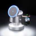 Kcuskl 4 in 1 Magnetic Wireless Charging Station, 15W Fast Charging with Adjustable Night Light, Magnetic Wireless Charging Station for iPhone 16 15 Pro Max & Apple Watch, AirPods 3/ 2/ 1/ Pro, Titanium Gray