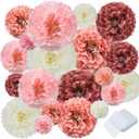 Hanaive 20 Pieces Tissue Paper Flowers Pom Poms Colorful Paper Flowers with Gel Pad Wall Decorations for Wedding Bridal Shower Backdrop Nursery Centerpiece Tea Party Supplies