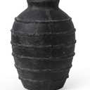 Kokrose Black Terracotta Vase, Black Vases Home Decor for Centerpieces, Large Vintage Rustic Flower Vase for Home Decor, Pottery Ceramic Vases, Table Top Fireplace Mantel Decor