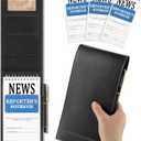 3 Pcs Reporters Notebook with PU Leather Cover Pen Journalists Notebook Steno Pads Top Spiral Lined Notepad Gifts for Christmas Graduation Reporter Journalists(Black,4" X 8")
