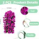 Fake Bougainvillea Artificial Hanging Flowers, 2 PCS Outdoor Faux Plants UV Resistant Realistic Silk Long Trailing Vines for Door Porch Outside Planter Urn Patio Garden Yard Dec, Light Purple