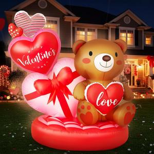 Mepase 4.9ft Valentine's Day Inflatable Outdoor Decoration, Bear with Love Sweet Heart Romantic Cute Valentines Gift Blow up Yard Decoration for Party Anniversary Wedding Propose Garden Lawn