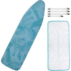 Ironing Board Cover and Pad, Standard Size 15x54 Iron Board Cover with Padding, Scorch & Stain Resistant Thick Iron Padded, Non-Slip Elastic Edge & Fasteners Clips for Daily Ironing, Tropical