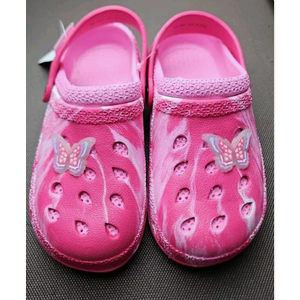 Butterfly Size 2 Pink Children's Clogs Slip-on Slides Non-Slip Pool Beach