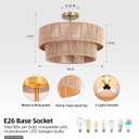 18''Boho RattanCeiling LightHandwoven Semi Flush Mount Fixture for Bedroom,Living Room, Kitchen, Hallway, Dining Room