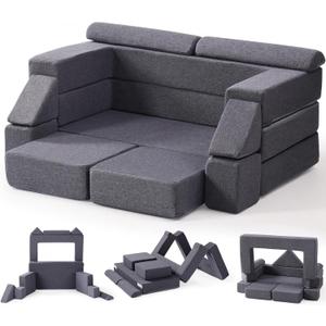 ROBUD Kids Couch, Gray Modular Kids Play Couch, DIY-Style & Washable Toddler Sofa for Playroom, Bedroom, Nursery, WG412 (Brown)