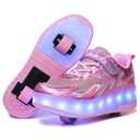 Wooowyet LED Roller Skate Shoes for Kids Boys Girls Light Up Fashion Sneakers Wheels Wheeled USB Rechargeable Hook&Loop Shiny Pink Little Kids, Size 33