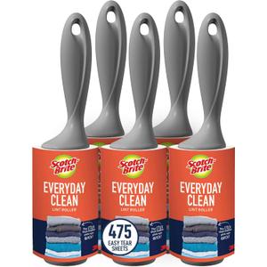 Scotch-Brite Everyday Clean Lint Roller, Lint Roller for Pet Hair, Clothing, Furniture and More, 5 Lint Rollers, 95 Sheets/Roller, 475 Sheets Total, Lint Remover for Clothes, Pet Hair Removal
