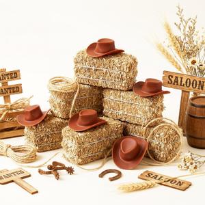 Amyhill 24 Pcs Cowboy Theme Party Decoration Western Party Decor 12 Mini Cowboy Hats 12 Hay Bales Rodeo Table Centerpieces Rustic Country for Adult Cowgirl