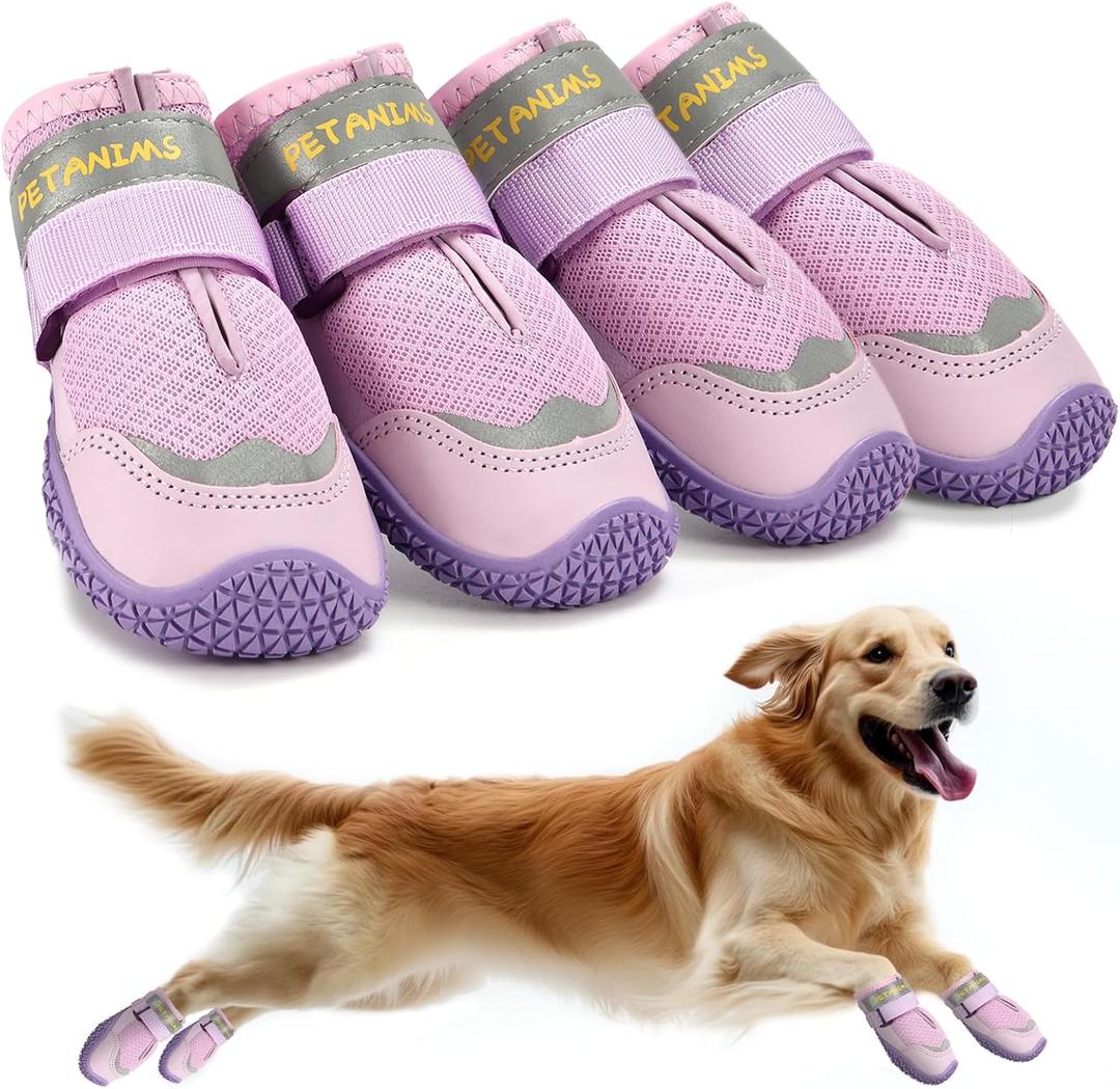 Dog Shoes for Large Dogs, Medium Dog Boots & Paw Protectors for Winter Snow, Breathable Dog Booties for Hot Pavement, Hardwood Floors Purple Size 8 (#8(width 2.75 inch) for 74-91 lbs)