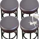 HFCNMY Stool Covers Round, Stretch Waterproof PU Round Bar Stool Covers Bar Stool Seat Covers Bar Chair Covers Washable Stool Cushion Slipcovers for 12-17 Inch Chair (4Pcs,Coffee)