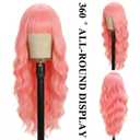 NOSTALGIA Pink Wig With Bangs Long Wavy Wigs for Women 26 Inch Curly Wavy Wig With Bangs skin-friendly synthetic fibersc for Women Girls Daily Party Chrismas Travel Used (Pink)