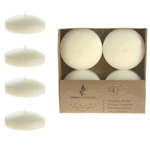 Mega Candles 4 pcs Unscented Ivory Floating Candles, Hand Poured Wax Candle 3 Inch Diameter, Home Décor, Wedding Receptions, Occasions, Festivities, Events, Meditations, Tranquility, Spa