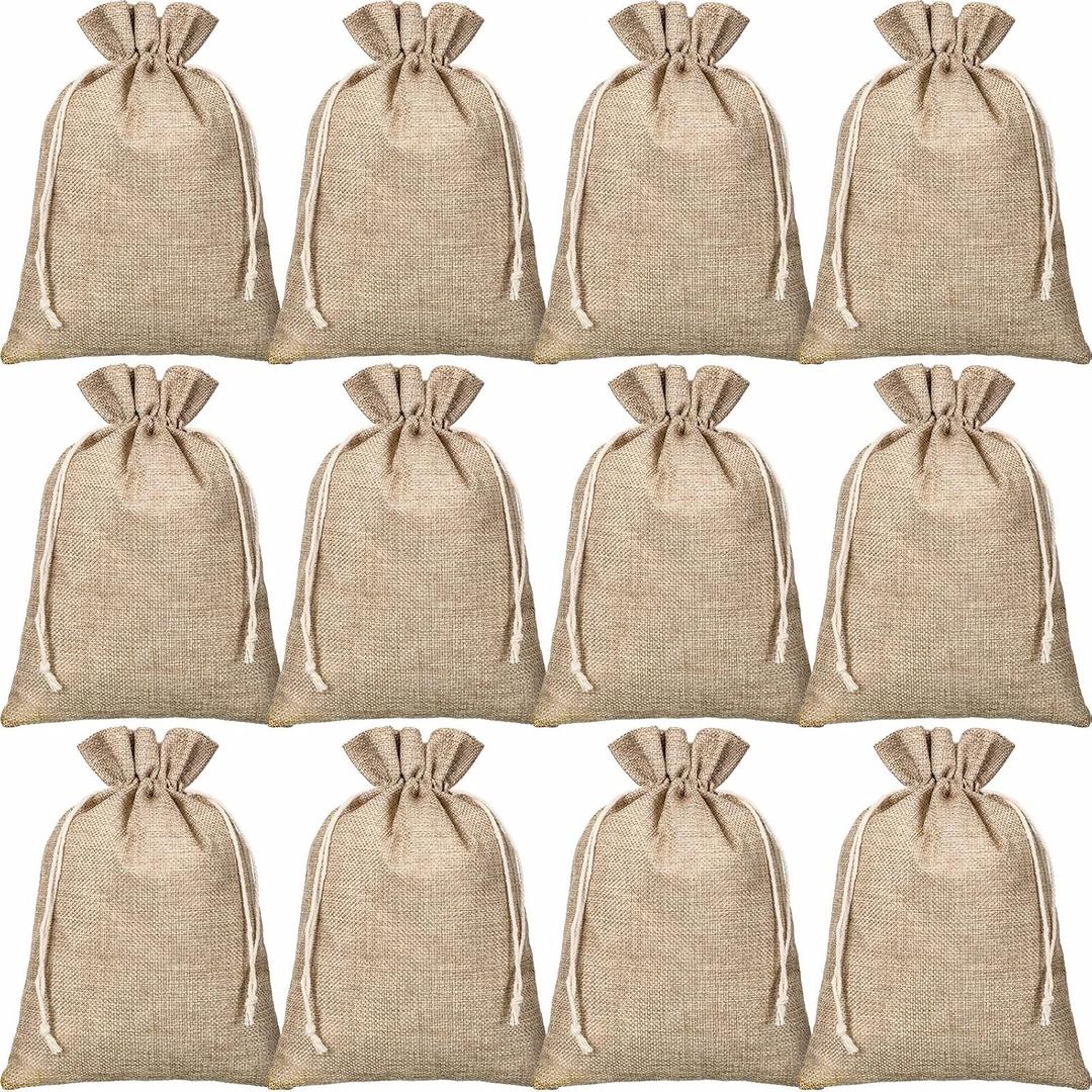 Woanger 100 Pcs Small Burlap Bags with Drawstring Reusable Burlap Gift Bags Linen Treat Sacks for Wrapping Birthday Wedding Party Favor Jewelry Pouch DIY Craft(5 x 7 Inch)