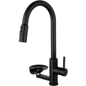 Kitchen Faucet with Cup Washer Pull Down Sprayer Stainless Steel Kitchen Sink Faucet with Deck Plate Glass Rinser Single Hole Black