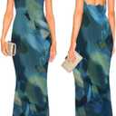 Capuffy Women Drape Neck Formal Maxi Dresses Lace Backless Cocktail Party Dress Spaghetti Straps Mermaid Evening Gown 221 (Medium, Tie Dye Blue)