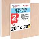 U.S. Art Supply Unfinished Cradled Wood Panels for Painting, 2 Pack of 20x20 inch - Studio Birch Wooden Canvas Boards 3/4" Deep - Mixed-Media Craft, Acrylic, Oil, Encaustic, Paint Pouring Panel Board