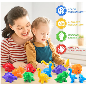 Matching Letters Fine Motor Toy, Alphabet Match Game Educational Toys for Toddlers 1-3 Dinosaur Alphabet Learning Toy for Toddler Age 1, 2, 3 Montessori Preschool Educational Toy（New Model）