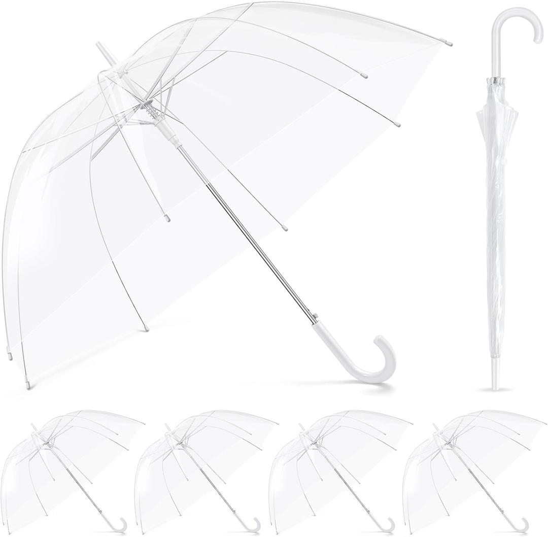 Fabbay 6 Pcs Umbrella Wedding Style Stick Umbrellas Large Windproof Bubble Rain Umbrellas with J Hook Handle for Bride Groom Gift
