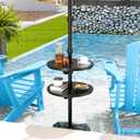 Umbrella Table Tray with Hole, Portable Outdoor Side Table, Black, 14.8 x 14.8 x 0.9 inches