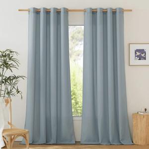 NICETOWN Rustic Linen 102 inch Long Curtains for Living Room, Grommet Privacy Added Thick Linen Weave with Light Filter Window Curtains & Drapes for Bedroom, Stone Blue, W55 x L102, 2 Panels