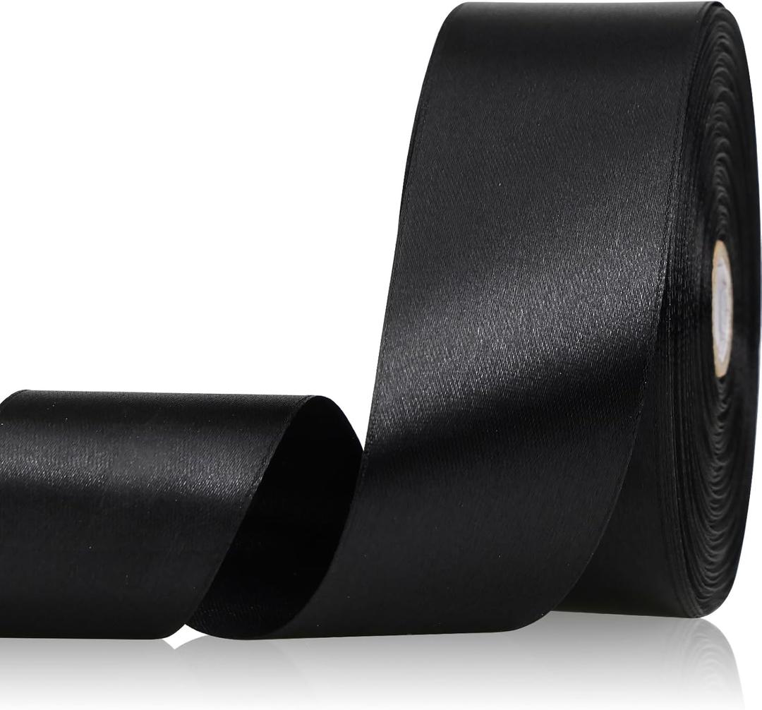 Black Ribbon 1-1/2 Inch 50 Yards, Solid Satin Ribbon for Flower Bouquet, Crafts, Gift Wrapping, Bridal Invitations, Hair, Festival and Halloween Decorations