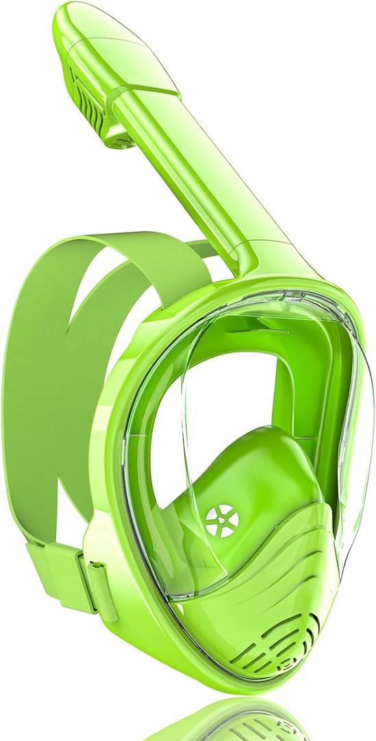 QingSong Kids Snorkel Mask Full Face, Snorkeling Set with Camera Mount, Foldable 180 Degree Panoramic View Snorkeling Gear Anti-Fog Anti-Leak (X-Small, Lemon Green)