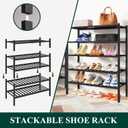 Smiry Bamboo Shoe Rack, 6 Tier Free Standing Wooden Shoe Organizer, Stackable 12 Vertical Slats Wood Shoe Storage Shelf for Closet, Entryway, Three-piece Thicker Legs, 26.8"x11"x39", Black