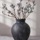 Ceramic Flower Vase Home Decor, 7.4 in Farmhouse Table Vase Retro Vintage Living Room Kitchen Bedroom Decoration Pottery Decorative Vases for Flowers House Shelf Office Desk Dining Entryway, BlackGold