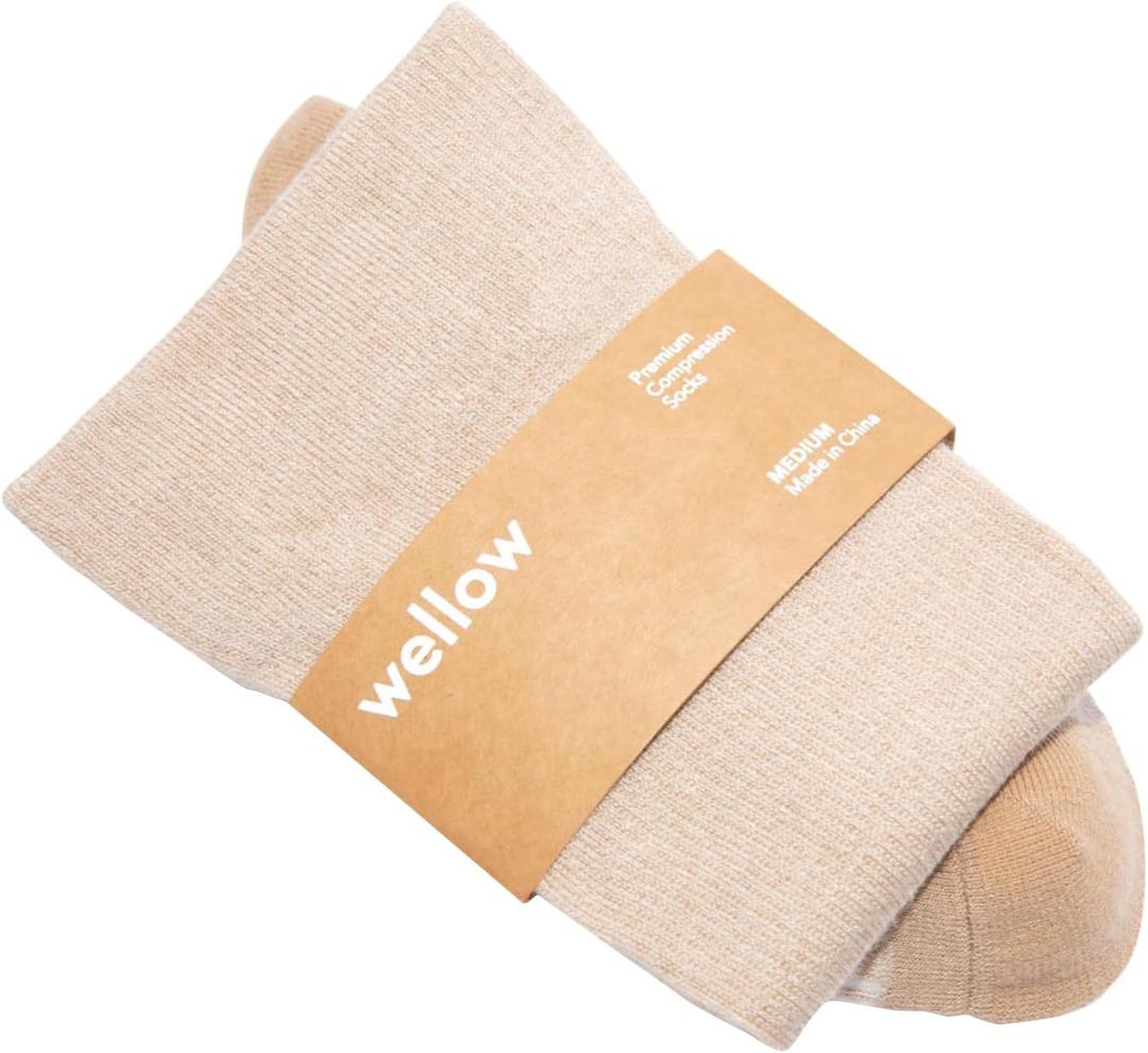Wellow Premium Socks (Compression Socks - Regular) for Men & Women, Made with Viscose from Bamboo, Knee High, 18-25 mmHg (X-Large, Sesame - Twist)