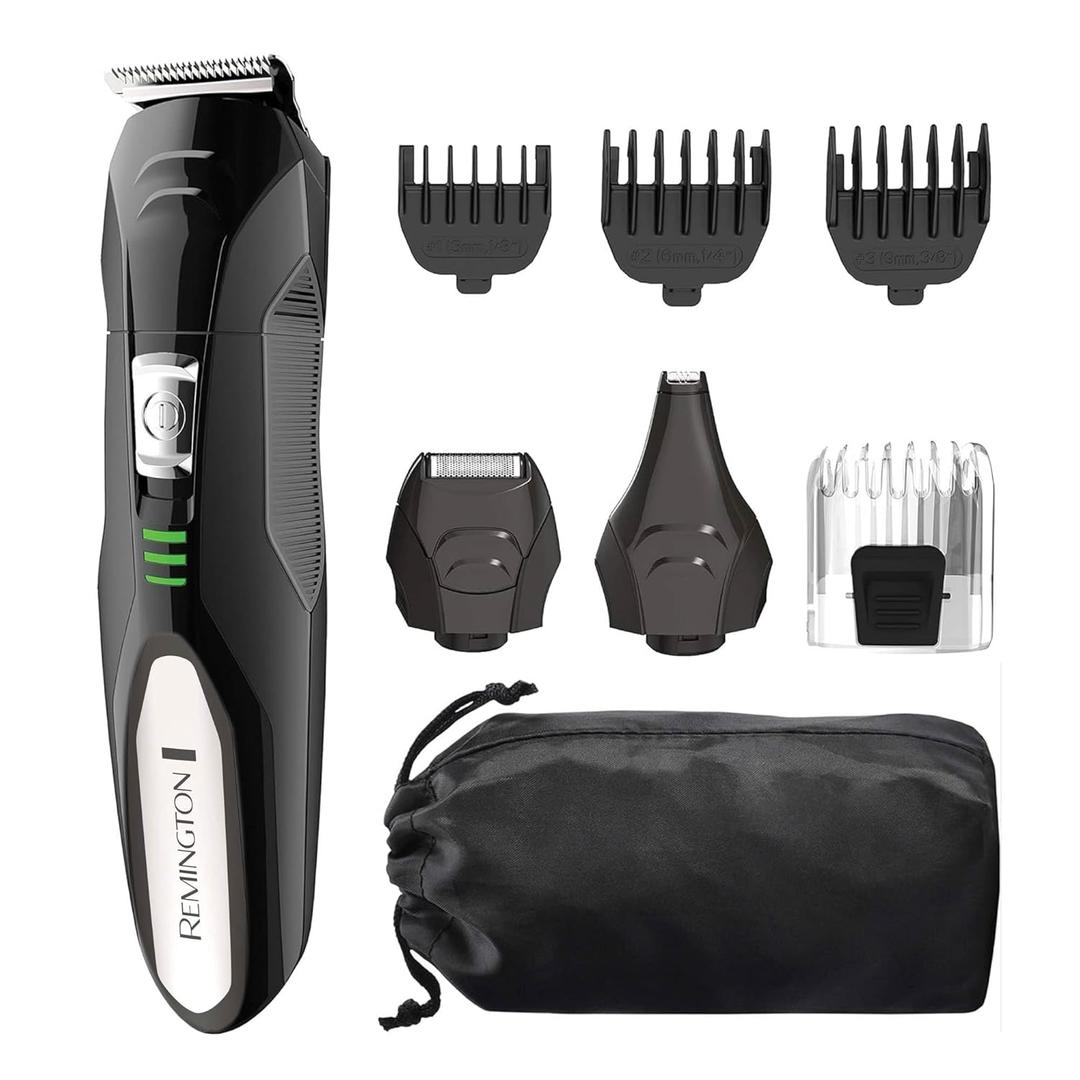Remington All-in-One Grooming Kit, Lithium Powered, 8 Piece Set with Trimmer, Men's Shaver, Clippers, Beard and Stubble Combs, PG6025, Black