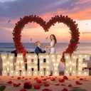 Marry Me Light-up Letters Sign: Large Will You Marry Me Sign 3FT Big Marquee Letters Proposal Decorations Kit for Table Decor Wedding Valentine Party Romantic Backdrop with 2000 Red Rose Petal
