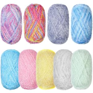 Timgle 9 Skeins Scrubby Yarn for Dishcloths Rainbow Sparkly Yarn for Crocheting Knitting Dishwashing Dishcloths Craft Project(Light Color)