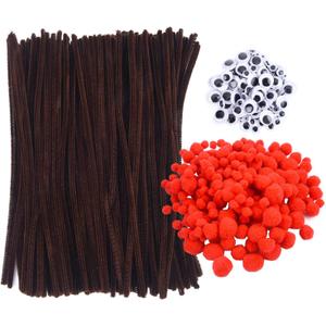 Livder Christmas Pipe Cleaners Set - 475 Pieces, 145 Brown Chenille Stems, 190 Red Pom Poms, 140 Wiggle Eyes for Crafts