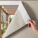 NICETOWN 100% Blackout Linen Outdoor Curtains for Patio, Waterproof & Windproof Gazebo Curtains Sticky-Back Top & Back Tab Bottom, Sun Shades with 2 Straps & Rope, W52 xL84, Natural, 2 Panels