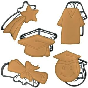 Moose Goods Graduation Cookie Cutters – 5-Pcs Cookie Cutter Set with Graduation Cap and Gown, Shooting Star, Diploma Scroll – Graduation Cookie Cutters Shapes for Grad Party, Celebration