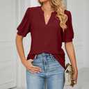 PerZeal Women's Summer Tops Tunic V Neck Ruffle Half Sleeve Blouses Short Sleeve Casual Loose Tops T-Shirts Burgundy XX-Large