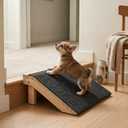 Wooden Dog Ramp for Stairs, 4.3"/5.5" Height Adjustable Pet Ramp with Non-Slip Carpet Surface, Small Dog Step Ramp for Indoor Stairs, Entryway & Porch, Supports Senior Dogs & Cats (1-Pack)