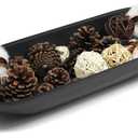 Large Decorative Bowl for Home Decor - Long Dough Bowl with Anti Slip Base for Table Centerpieces - Black Minimalist Design Dough Decor Bowl for Coffee Table, Dining Table Centerpiece